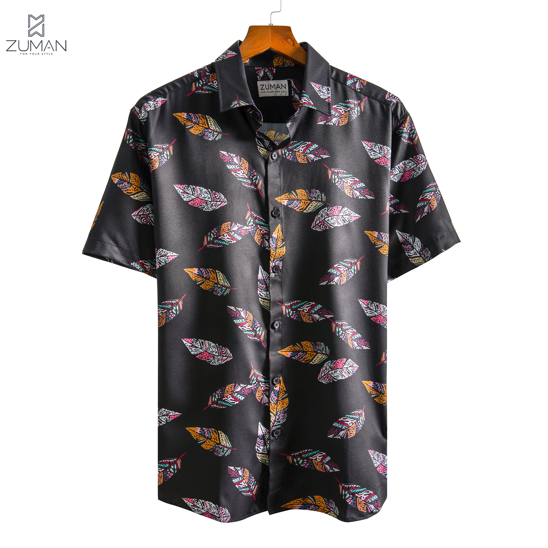 Áo sơ mi nam họa tiết tay ngắn Bird Feather Shirt Lông Vũ ASM103 ZUMAN lụa vân chéo, thoáng mát, không nhăn