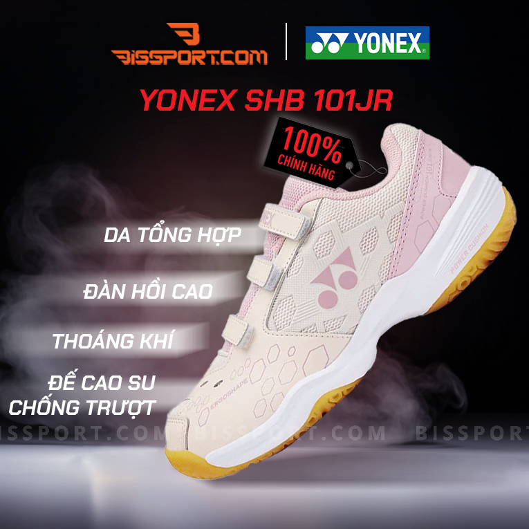 Giày Cầu Lông Cho Bé Chính Hãng Yonex SHB101CR Hồng Phấn - Quai Dán - Siêu Bám - Chống Trơn - Bảo Hộ