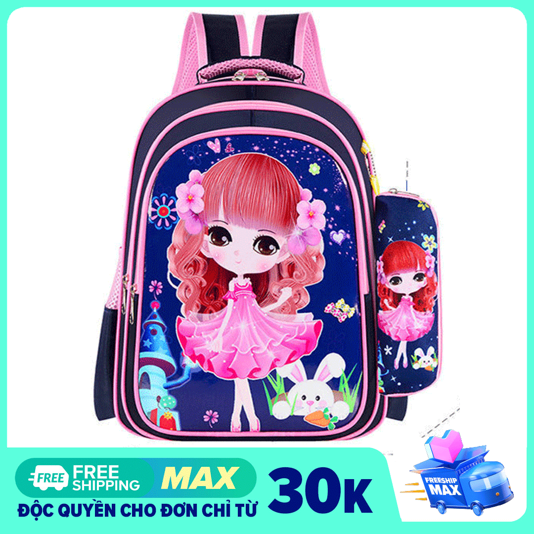 [Chọn size- Chọn màu] Balo cho bé gái tiểu học hình công chúa, cặp sách học sinh cấp 1 có kèm túi ví đựng bút