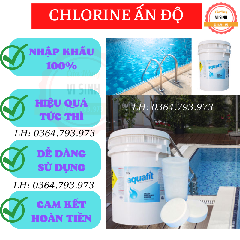 5kg Clorine xử lý nước hồ bơi, clorin hồ bơi, nhập khẩu Ấn Độ
