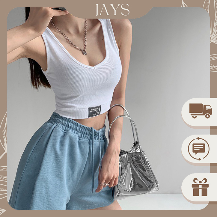 HOÀN TIỀN 20% - Áo Ba Lỗ Không Tay Cổ V Cổ Tim Dáng Bo Croptop Tag NEW DESIGN Chât Thun Tăm Cao Cấp Jays TOP NU 030V1