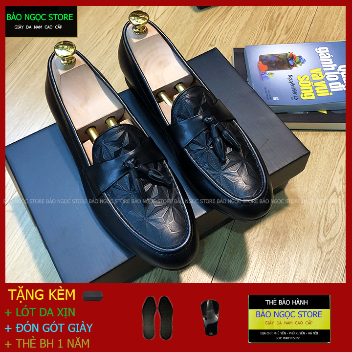 Giày Lười Nam Da Bò Thật Dập Vân 3D Thời Trang - Đế Cao Su Đúc 3cm - Hàng Xuất Dư - Mã K3889 Chuông