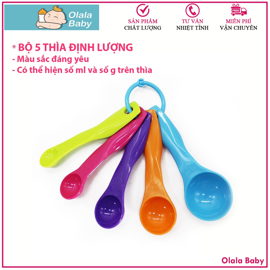 Bộ 5 thìa đong, muỗng đong nhà bếp , thìa đong sữa, bột - có số ml trên thìa