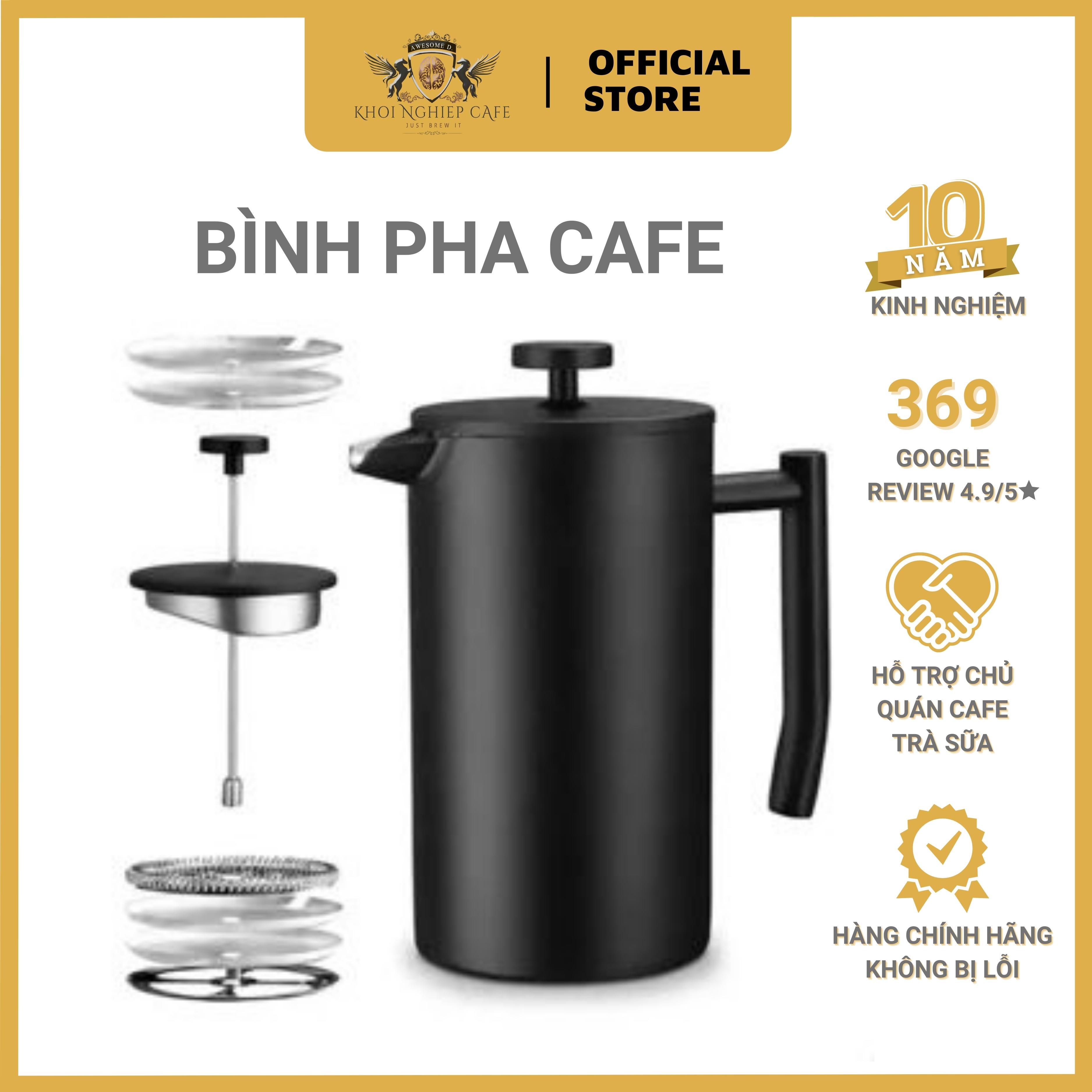 Bình pha cà phê french press thép không gỉ - đen - dung tích 350ml/750ml | pha cà phê kiểu pháp