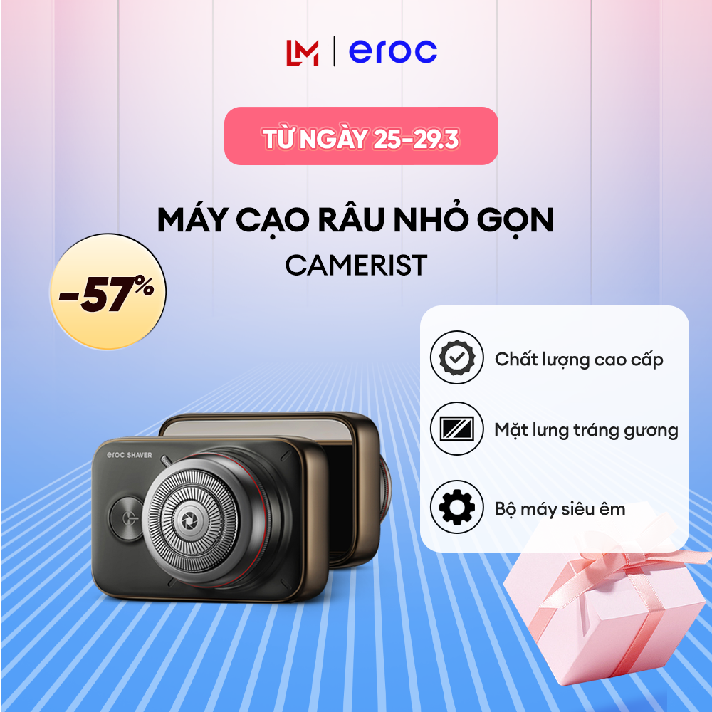Máy cạo râu Eroc Camerist Mini 15 lưỡi dao kép mỏng, chống nước IPX7 ,Pin sử dụng đến 2 tháng - BH 12 tháng