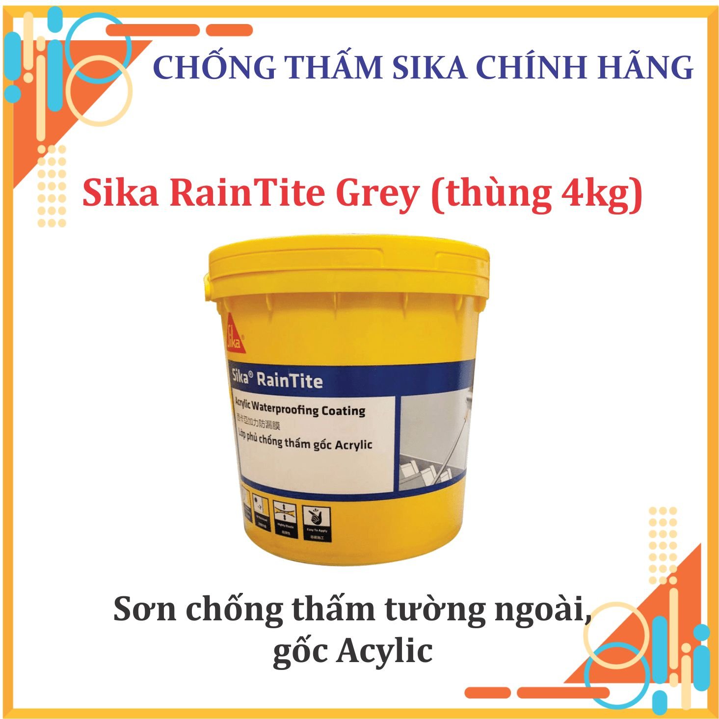 Sika - Sơn chống thấm, chống nóng tường ngoài Sika Raintite Grey