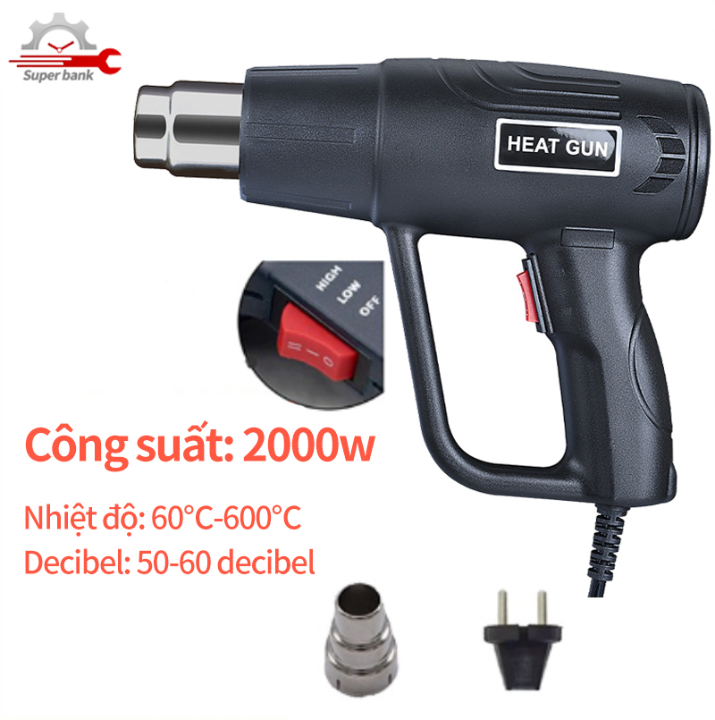 Máy khò nhiệt cầm tay 2000W đa chức năng Thích hợp cho việc rã đông và co màng khò nhiệt cầm tay