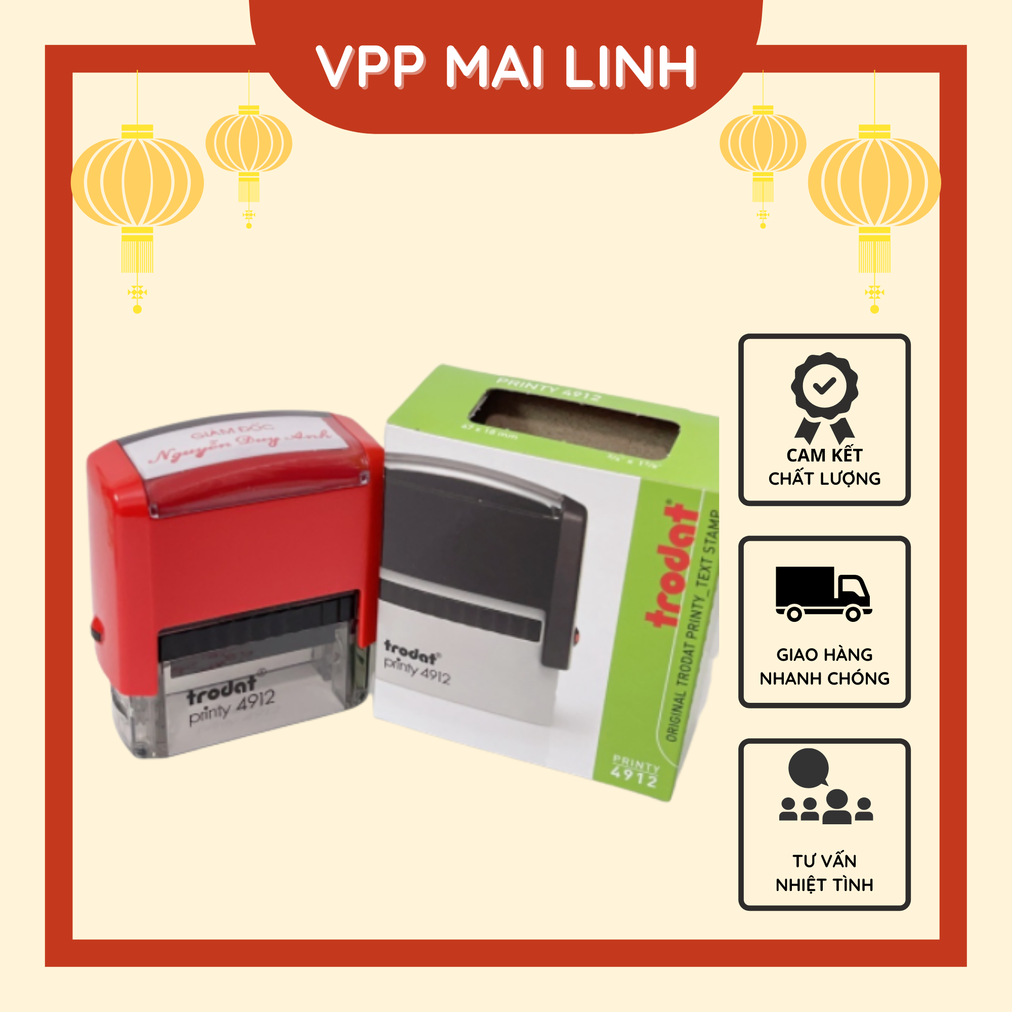 Khắc dấu tên, dấu mộc tên chức danh - Làm con dấu theo yêu cầu liền mực siêu nét rõ chữ hiệu Trodat Printy 4912