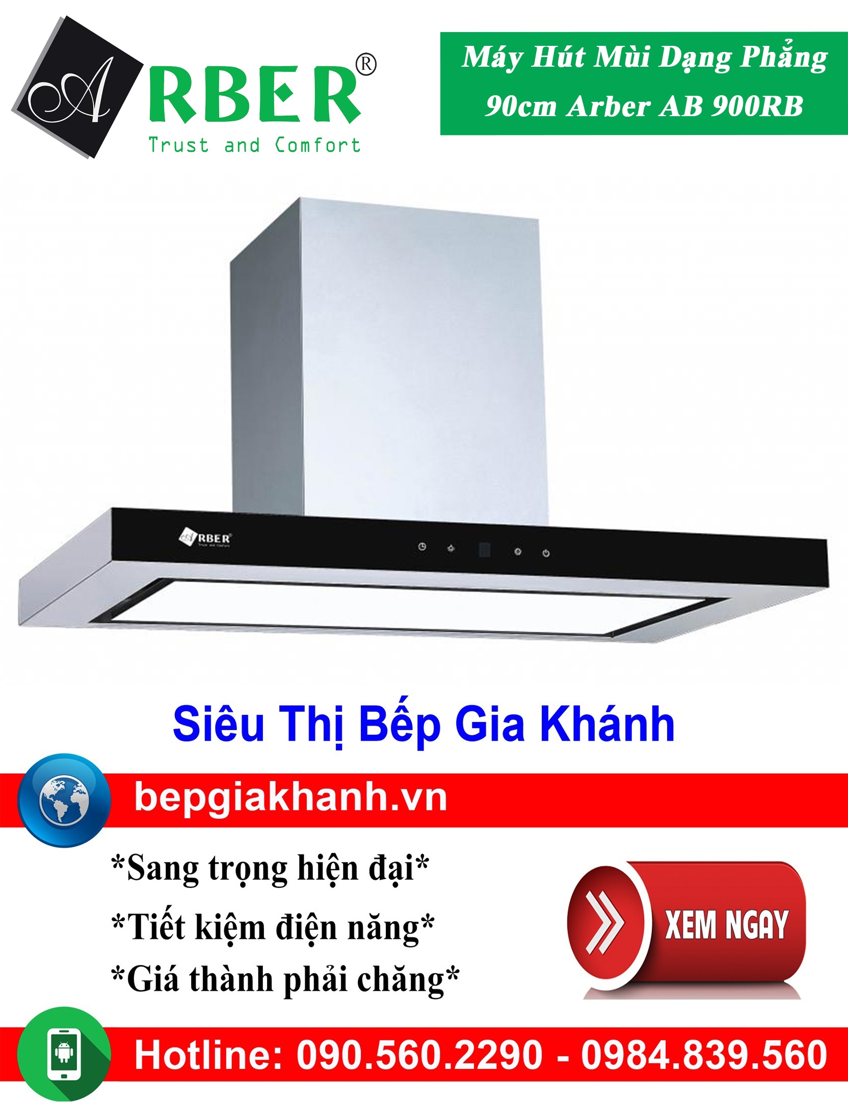[HCM]Máy hút mùi dạng phẳng 90cm Arber AB 900RB, máy hút mùi nhà bếp, máy hút mùi bếp, máy hút mùi kính cong, máy hút mùi canzy, máy hút mùi mini, máy hút mùi âm trần, máy hút mùi electrolux, may hut mui