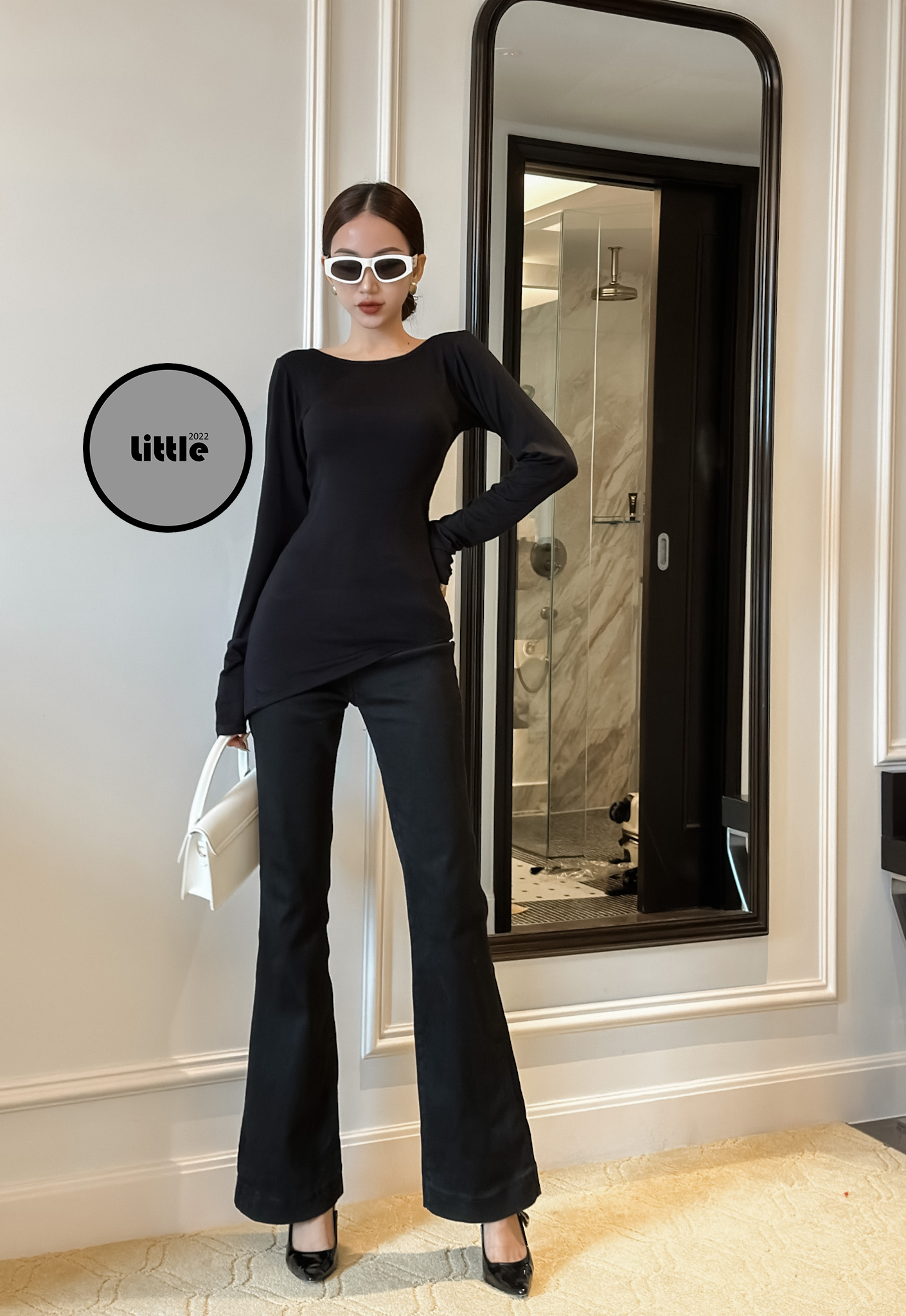 Áo kiểu hở lưng tay dài tà xéo chất thun lụa co giãn 4 chiều bigsize dưới 80kg "xoắn"