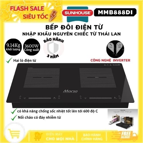 Bếp đôi điện từ cảm ứng inverter sunhouse mama mmb888di - nhập khẩu thái lan