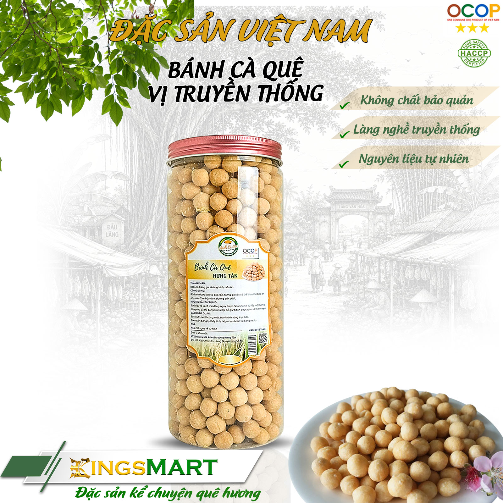 Bánh cà quê vị truyền thống – Thương hiệu Hưng Tân – Đặc sản Nghệ An – Hũ 500g – Kingsmart