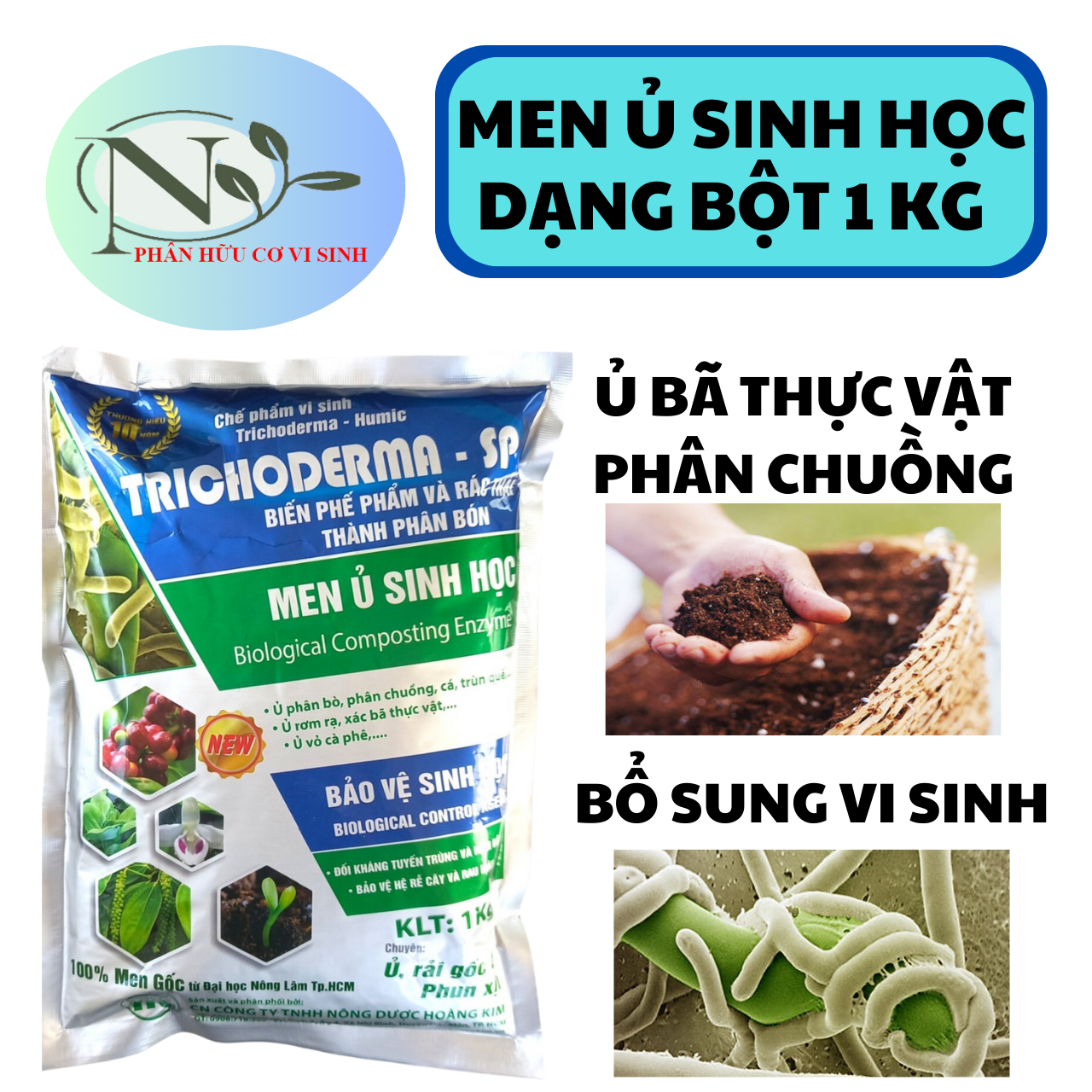 Trichoderma - men ủ phân hủy xác bã thực vật - ủ phân chuồng - xử lý mùi hôi