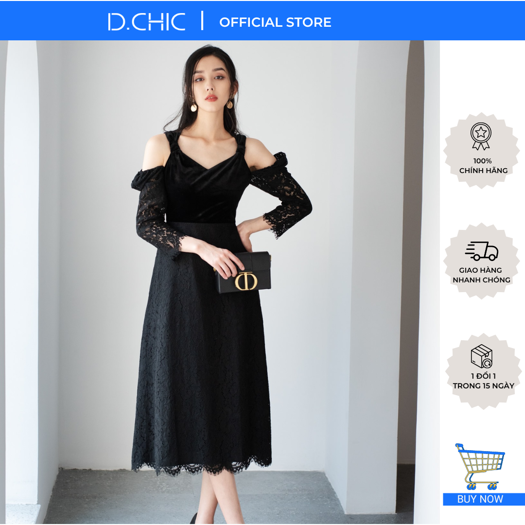 Váy ren phối nhung chun vai d.chic ms: 282519