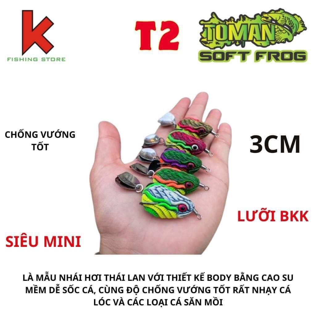 Mồi Nhái Hơi Mini T2 TOMAN Chuẩn Thái Lan Đi Nổi Trang Bị 2 Thìa Xoay - MNG164