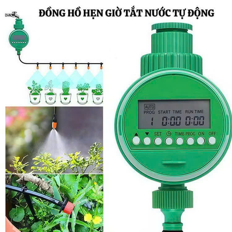 Đồng hồ hẹn giờ tắt mở nước tự động xài pin 1,5 AA, dụng cụ tưới cây phun sương thông minh