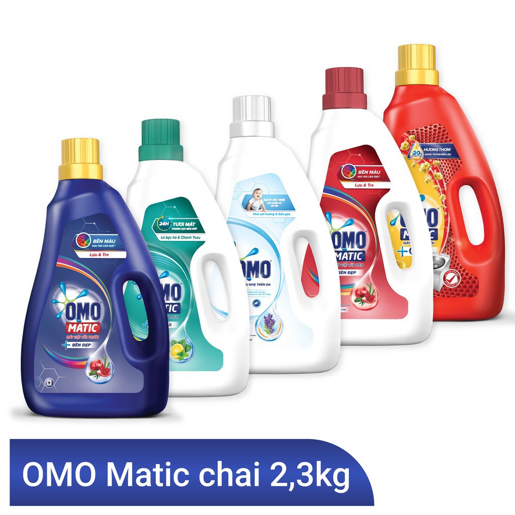 Chai Nước giặt Omo Matic 2,3kg Xanh Cửa Trước / Đỏ cửa Trên