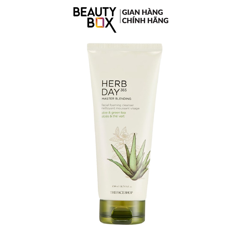 Sữa rửa mặt tạo bọt the face shop herb day 365 master blending aloe&greentea 170ml