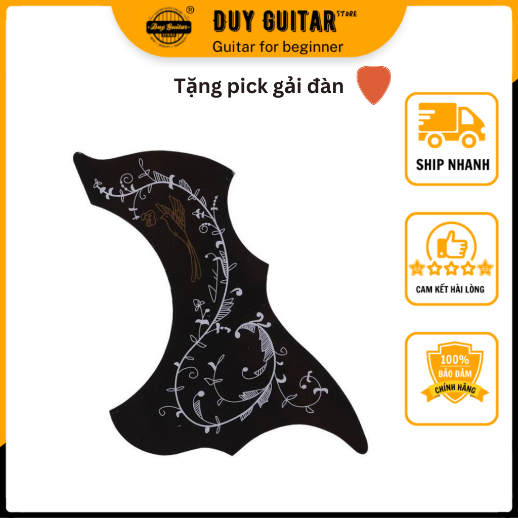 Miếng dán chống xước guitar - dán chống trầy đàn guitar màu Đen/trắng đục họa tiết Chim ruồi dùng cho guitar dáng D và A đều được Duy Guitar Store