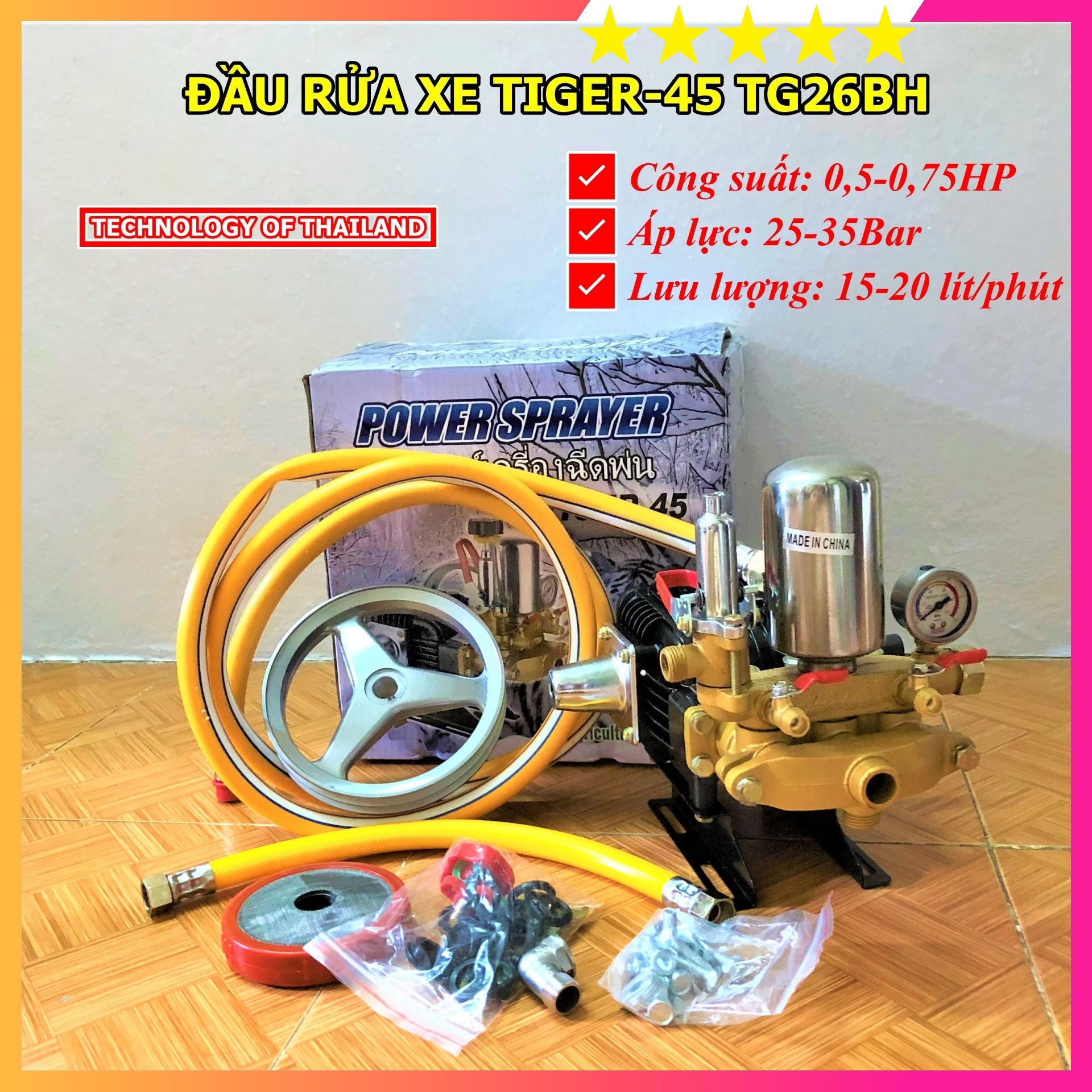 Đầu máy rửa xe thái lan tiger 45 tg26bh - máy rửa xe đầu rời - chuyên dụng cho cửa hàng rửa xe máy