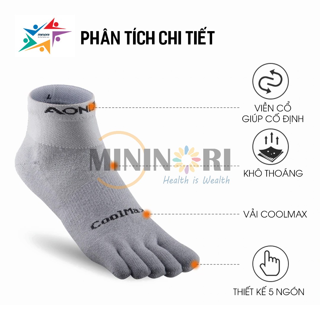 Tất Thể Thao Chạy Bộ 5 Ngón, Tất Xỏ Ngón Thể Thao Coolmax Siêu Thoáng KhíAonijie E4109