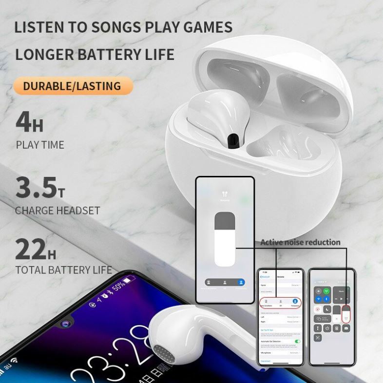 Tai Nghe Bluetooth không dây Pro 6 TWS Phiên Bản Cao Cấp PIN trâu nghe nhạc 9D - Cảm Biến, Đổi Tên - Có Mic