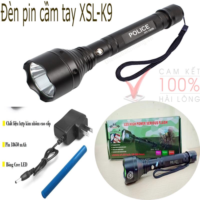đèn pin, den pn cầm tay, Mua đèn bin -Đèn pin XSL-K9 được thiết kế thon gọn, cứng chắc cực dày, cứng cáp, chống vô nước và chống va đập, chiếu sáng cực mạnh bảo hành uy tín