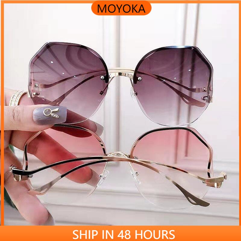 Kính Râm Không Gọng Kính Râm Nữ Thời Trang Chống Tia Cực Tím Kính Lái Xe Những Ngôi đền Gợn Sóng Kính Tròn