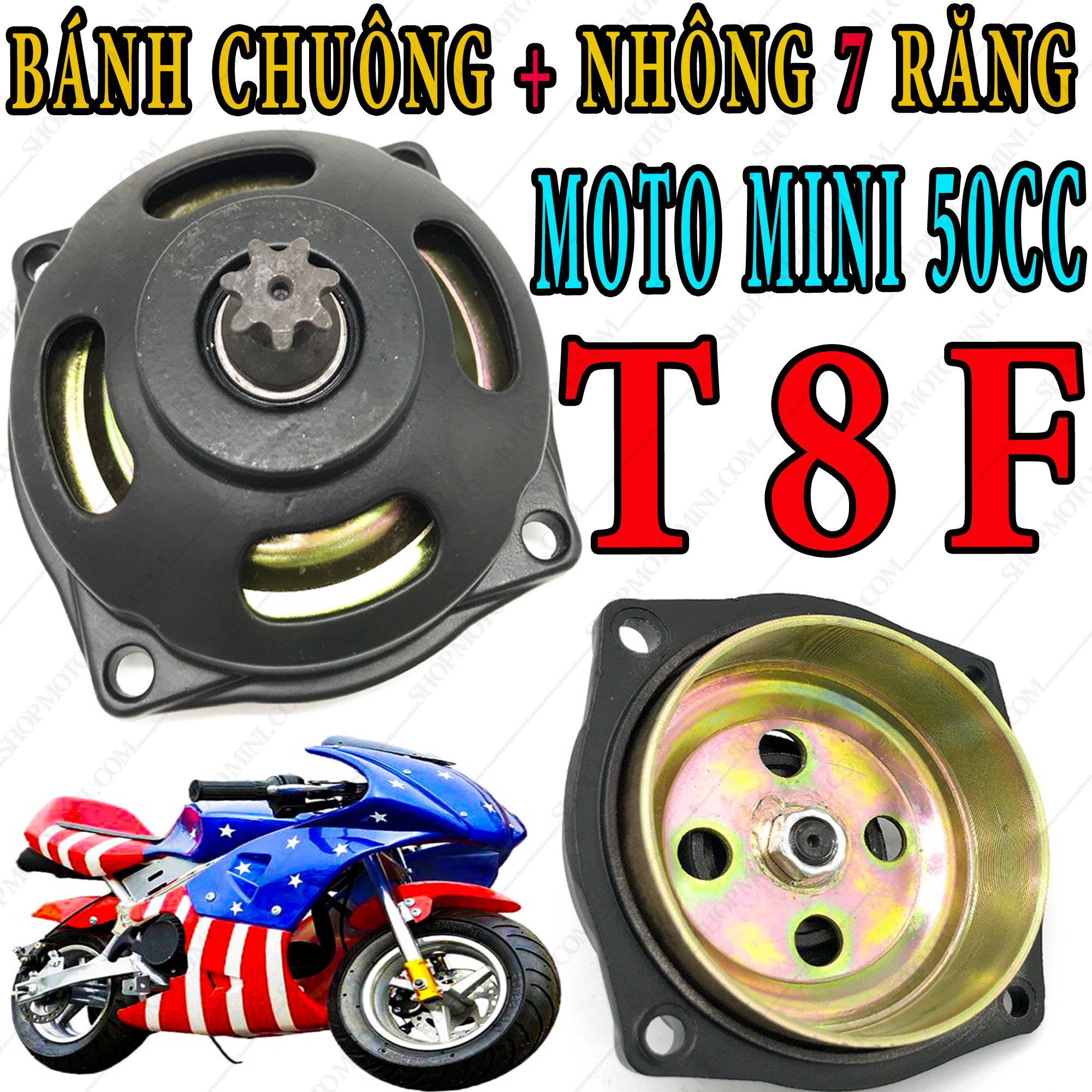 Bánh nhông trước 7 răng mô tô mini 50cc ( T8F ) | Phụ tùng bánh chuông nhông trước dùng cho sên xích (T8F)  xe moto mini 50cc ruồi