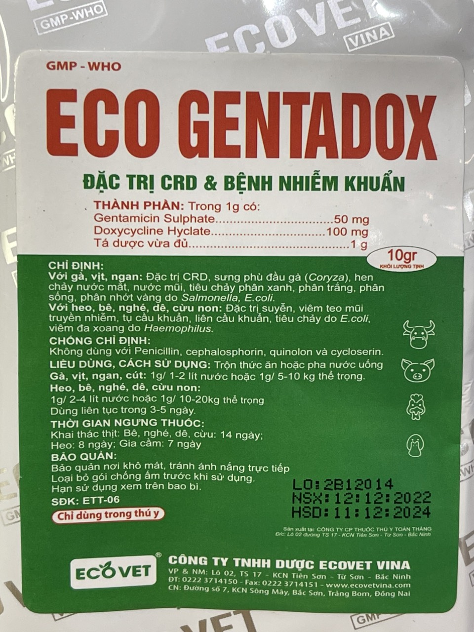 Hen Khẹc Gà Eco GENTADOX CRD, Cryza, hen chảy nước mắt, nước mũi, tiêu chảy phân xanh, phân trắng, phân sống, phân nhớt vàng....