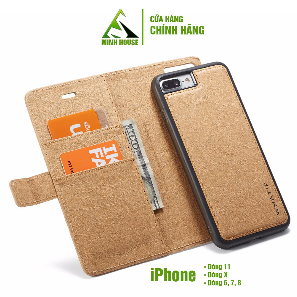 Bao da Iphone 6 Plus/ 6s Plus/ 7 Plus/ 7s Plus/ 8 Plus / Xs/ Xs Max 2 trong 1 kiêm ví tiền đựng thẻ, card rất tiện lợi