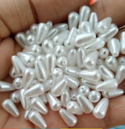 Gói 10-25-50gam hạt bẹt, cườm nhựa giọt nước 6x12mm trắng