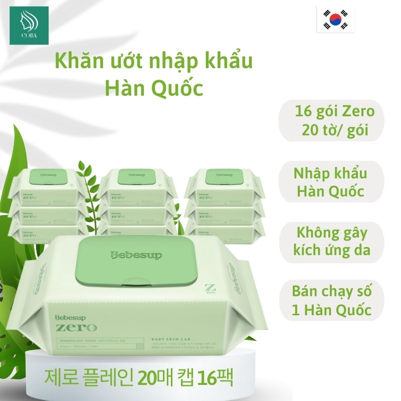 Bộ 16 gói nhỏ Zezo khăn giấy ướt Hàn Quốc không mùi- Zezo20