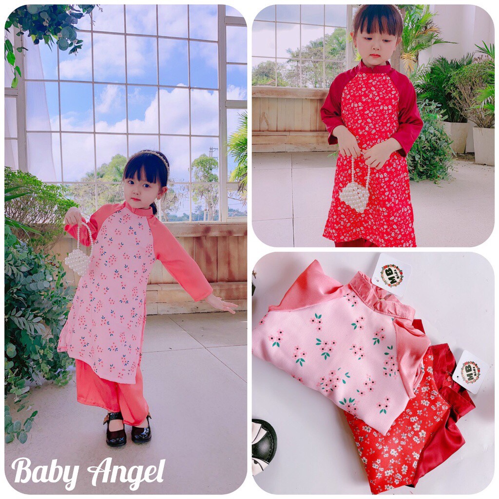 Áo dài bé gái, Áo dài hoa nhí chất lụa hàn mềm mịn cho bé