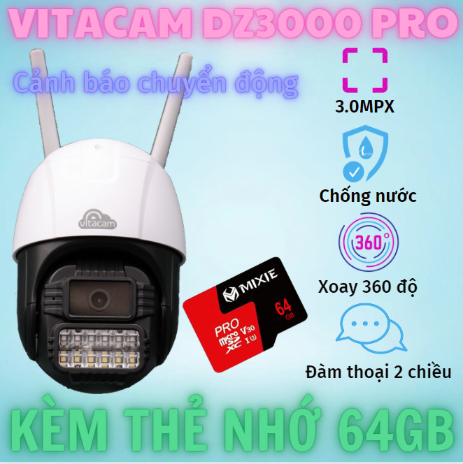 Camera ngoài trời vitacam dz3000 pro - 3.0mpx 1296p ultra hd siêu nét -360 độ- chính hãng - bảo hành 24 tháng - giá rẻ.