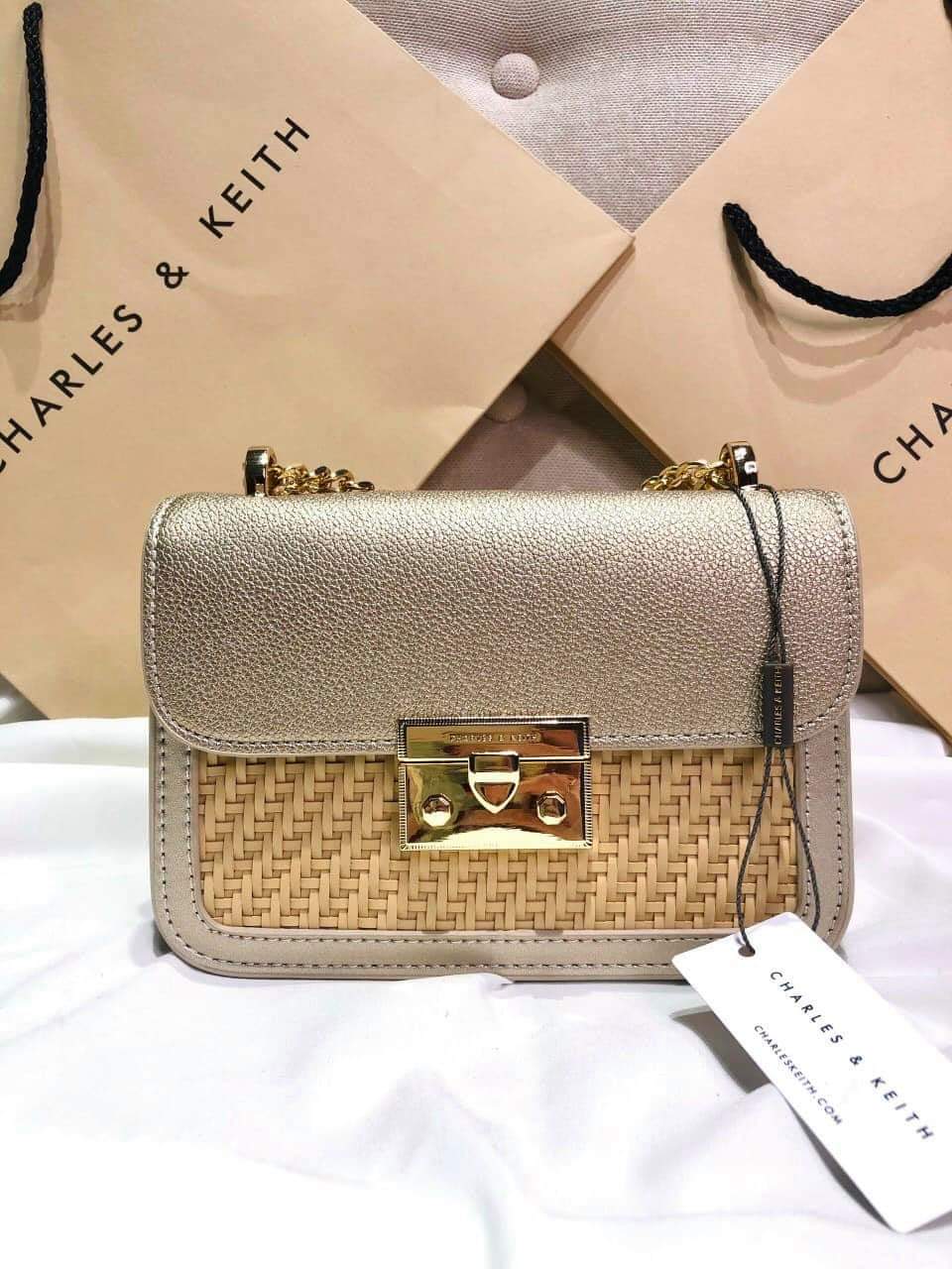 [HCM]Túi Xách Charles & Keith Vàng Ánh Kim Size 18 Cao Cấp (Authentic Tuồn)
