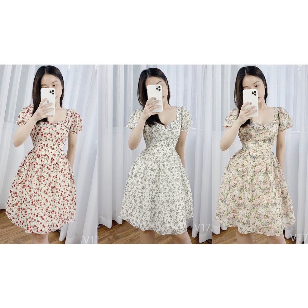 Đầm Hoa Nhí Nữ, Váy Hoa Nhí Cổ V Cách Điệu Tay Ngắn Hàn Quốc Thiết ...