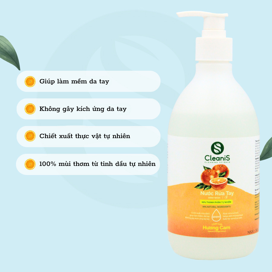 Nước rửa tay diệt khuẩn tinh dầu cam CleaniS