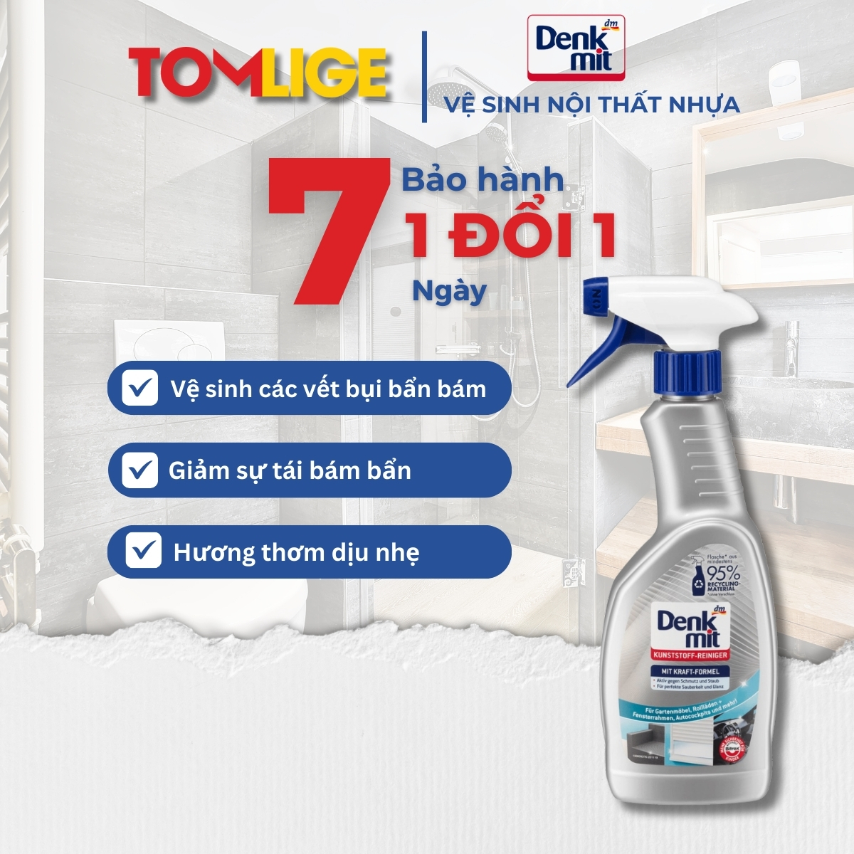 Chai Xịt Vệ Sinh Và Bảo Dưỡng Nội Thất Nhựa, Nội Thất Ô Tô Denkmit 500ml, Làm Sạch Bụi Bẩn
