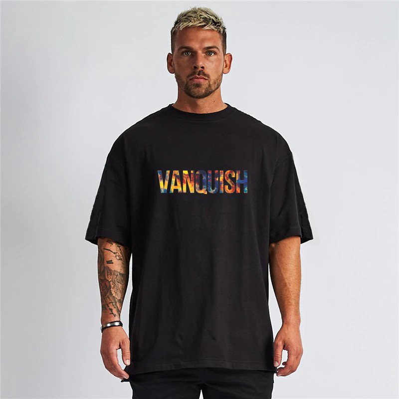 [HCM]Áo Thun Tay Lỡ Form Rộng Áo phông Unisex Nam Tay Lỡ Áo Thun Cotton Xịn Mát VANQUISH Tập Gym OVE
