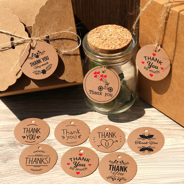 50, 100 tem tag giấy kraft thank you, handmade cám ơn khách hàng