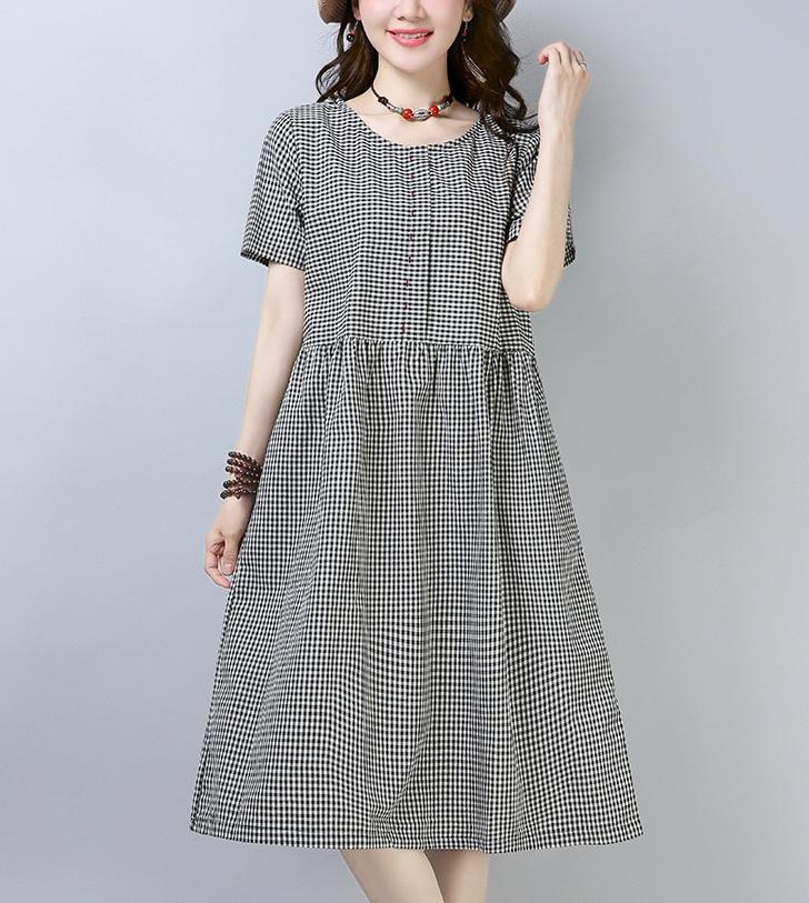 ĐẦM SUÔNG CARO VIỀN CHỈ ĐỘC ĐÁO - DS114