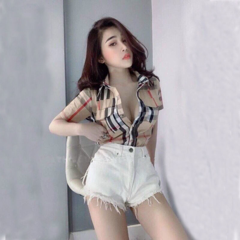 Áo sơ mi nữ sọc kẻ caro chất liệu cotton xịn xò