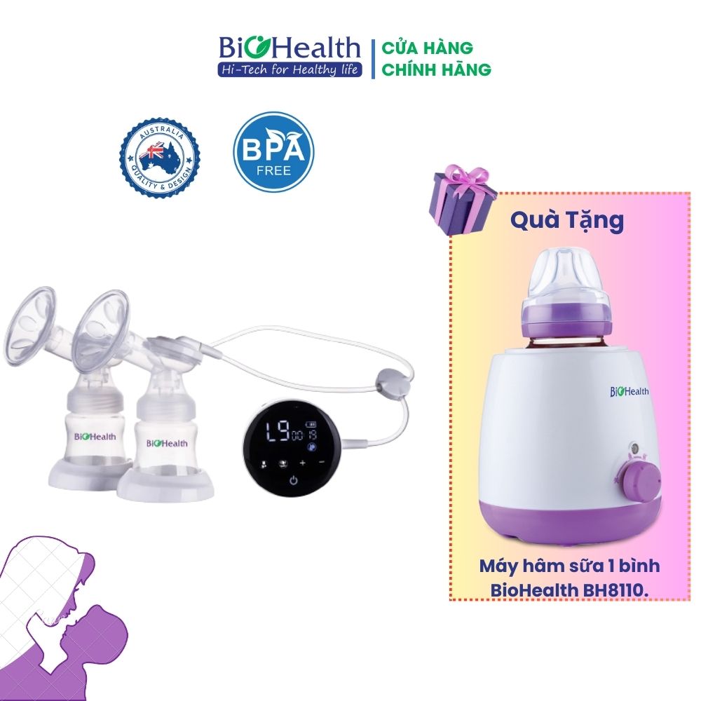 Máy hút sữa điện đôi 2 bình ie basic - 4 chế độ massage - cảm ứng đèn led - chính hãng biohealth