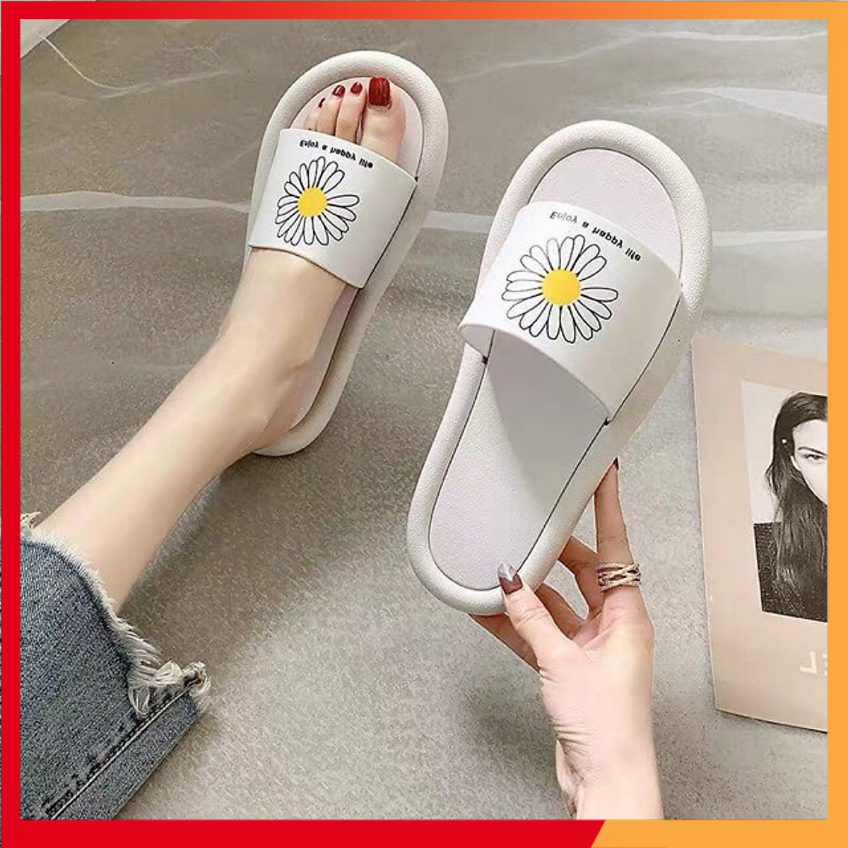 Dép Hot trend quai ngang nữ hình hoa cúc nhiều màu
