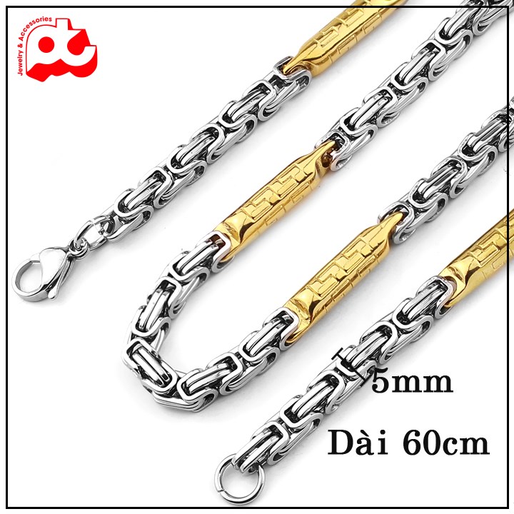 Dây chuyền nam inox thời trang kiểu zizac trangsucpt kích cỡ 5mm màu trắng mạ vàng cách điệu thép không gỉ PTDCNA186