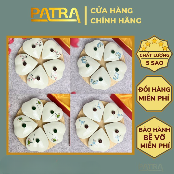 Khay mứt tết, hộp đựng bánh kẹo tết bằng gốm sứ Bát Tràng hình tim cao cấp kèm đế gỗ