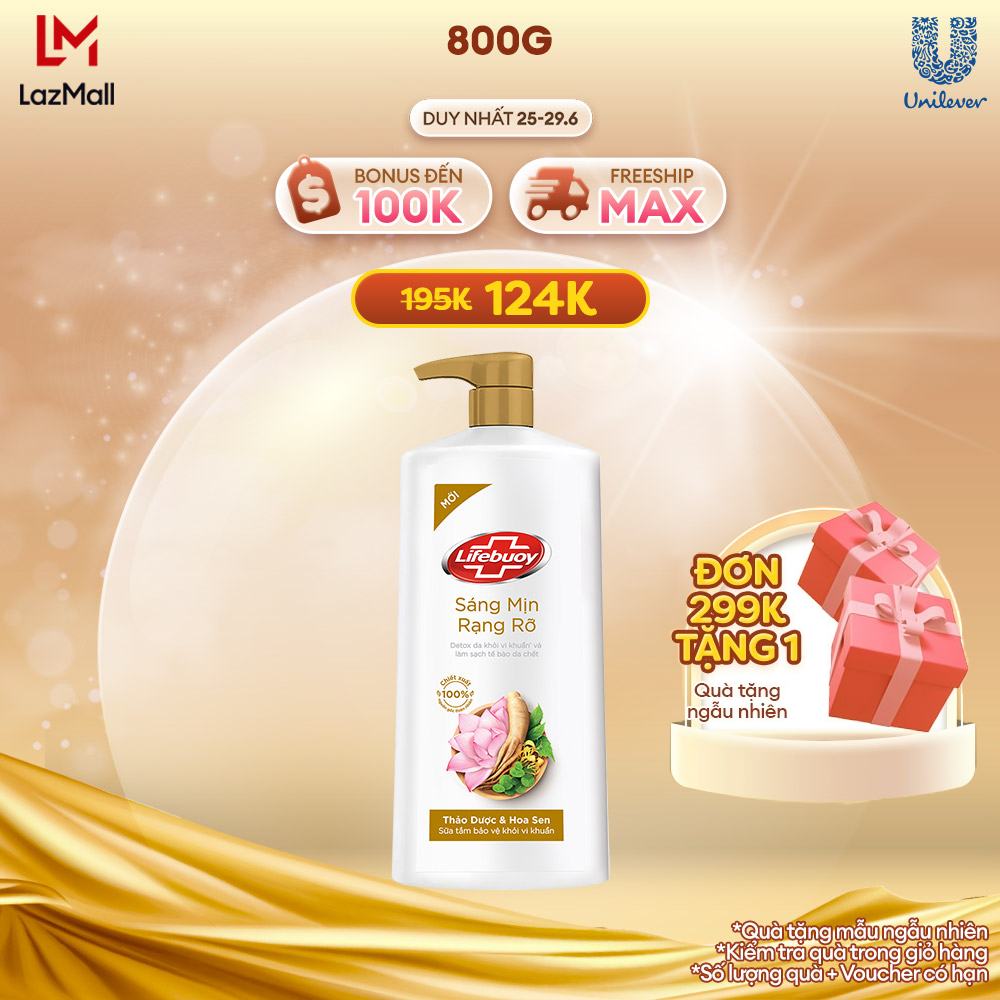 Sữa tắm Lifebuoy Detox và Bảo vệ khỏi vi khuẩn Thảo Dược & Hoa Sen Chai 800g