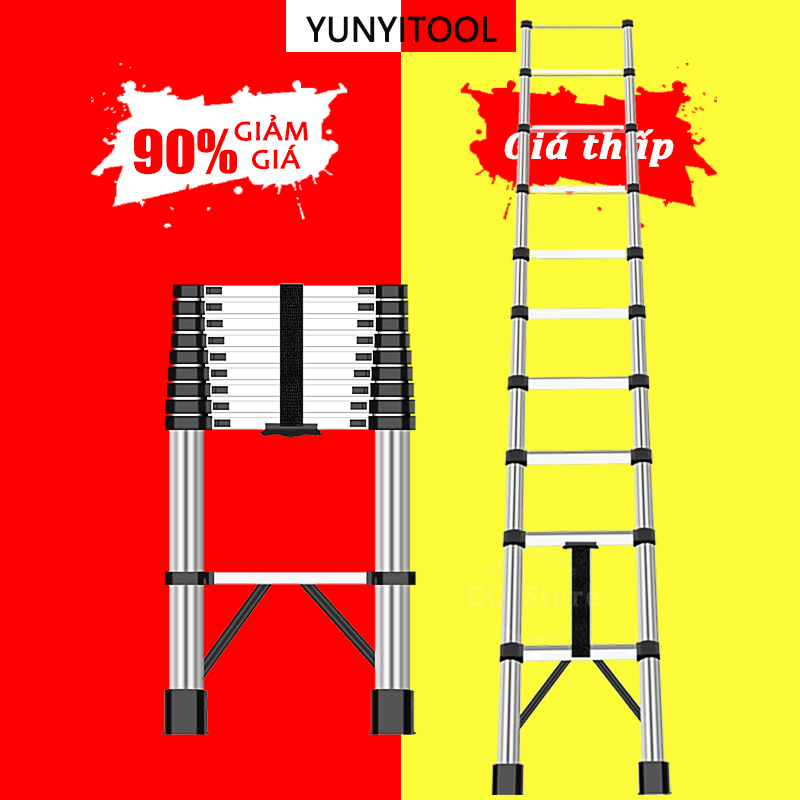 Thang nhôm rút đơn 3.9m cao cấp,Thang xếp gấp gọn 3.9m inox,Thang nhôm xếp gọn,thang rút xếp gọn gia đình đa năng