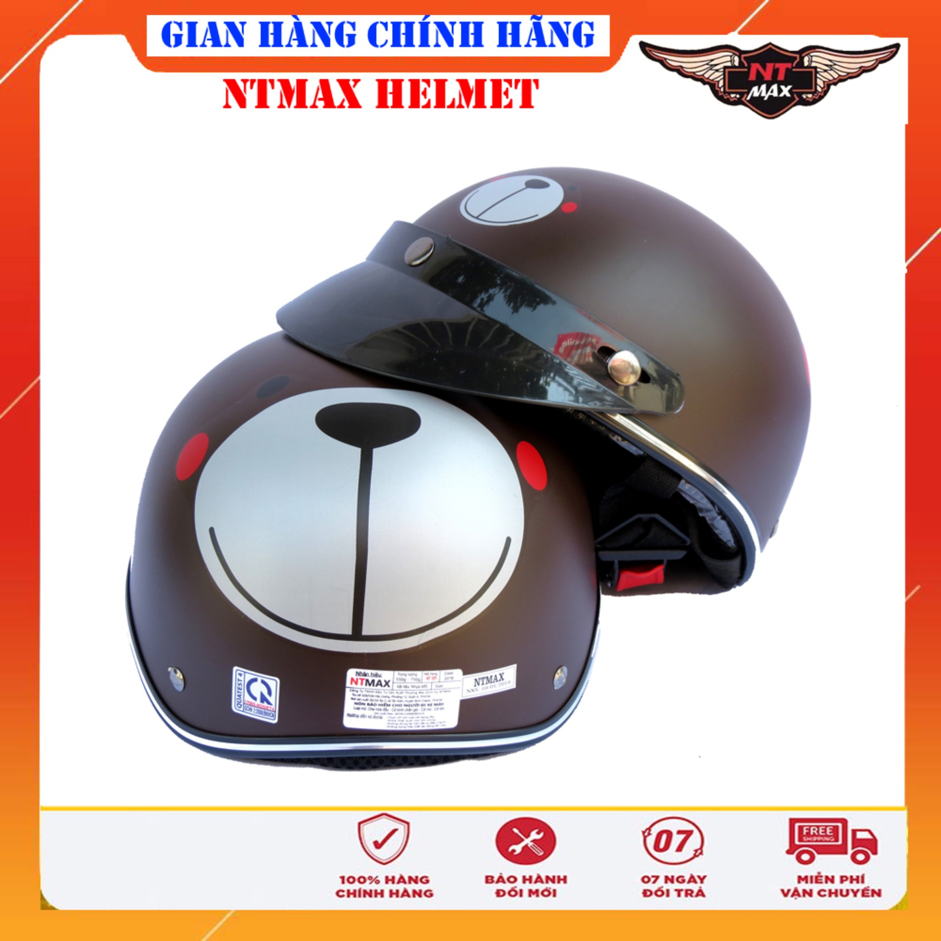 Mũ bảo hiểm NTMAX 1/2 gấu nâu siêu cute